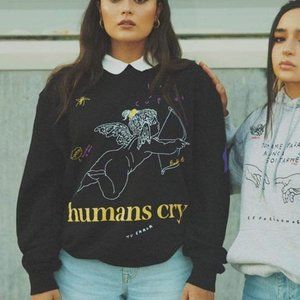 Calle Y Poche: Humans Cry Black Crewneck Sweatshirt NWT L
